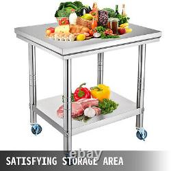 Rolling Stainless Steel Top Kitchen Work Table Cart + Casters Shelving 36x24