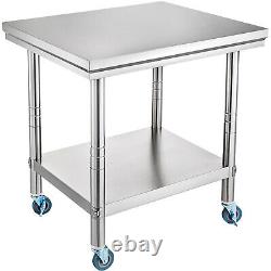 Rolling Stainless Steel Top Kitchen Work Table Cart + Casters Shelving 36x24