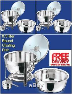 Set of 3 Round 8.5L Chafing Dish with Glass Lid/BUFFET DISH/PARTY FOOD WARMER