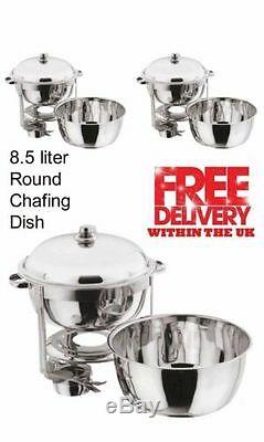 Set of 3 Round 8.5L Chafing Dish with Steel Lid/BUFFET DISH/PARTY FOOD WARMER