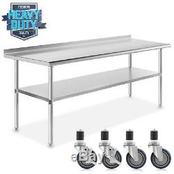Stainless Kitchen Restaurant Prep Table with Backsplash and 4 Casters 30 x 72