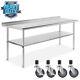 Stainless Kitchen Restaurant Prep Table With Backsplash And 4 Casters 30 X 72