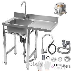 Stainless Steel 1/2/3 Compartment Commercial Kitchen Sink Prep Table with Faucet