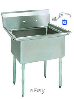 Stainless Steel (1) One Compartment Utility Prep Mop Sink 23 x 24 with Faucet