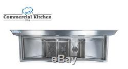 Stainless Steel 3 Compartment Sink 60 x 20 w 2 Drainboards NSF Cert BUNDLE