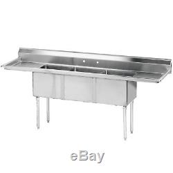 Stainless Steel 3 Compartment Sink 60 x 20 with 2 Drainboards