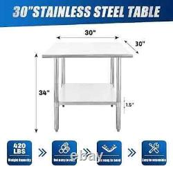 Stainless Steel 30'' × 30'' Commercial Kitchen Equipment Food Prep Table New