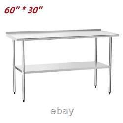 Stainless Steel 60 x 30 NSF Commercial Kitchen Work Prep Table with Backsplash