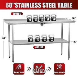 Stainless Steel 60 x 30 NSF Commercial Kitchen Work Prep Table with Backsplash