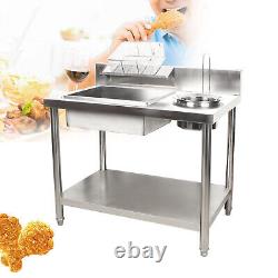 Stainless Steel Commercial Breading Table Manual Prep Station Chicken Fish Fried