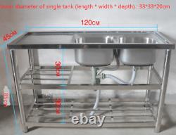 Stainless Steel Commercial Home Sink Bowl Kitchen Catering Prep Table 2 Bowls US