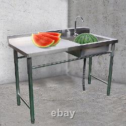 Stainless Steel Commercial Kitchen Sink Prep Table withFaucet Single Compartment