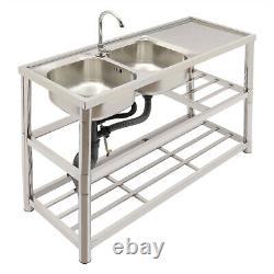 Stainless Steel Commercial Kitchen Sink Utility Sink 2 Compartment withPrep Table