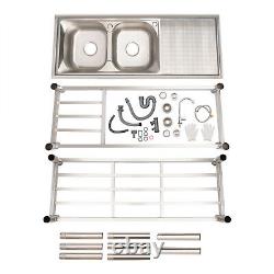 Stainless Steel Commercial Kitchen Sink Utility Sink 2 Compartment withPrep Table