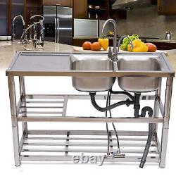 Stainless Steel Commercial Kitchen Utility Sink 2 Compartment with Prep Table