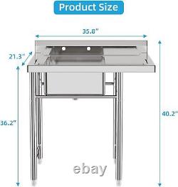 Stainless Steel Commercial Kitchen Utility Sink Single Bowl Compartment