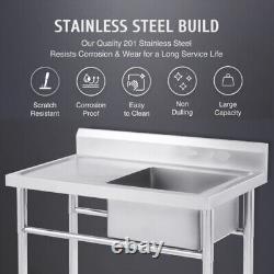 Stainless Steel Commercial Kitchen Utility Sink with 1 Compartment + Prep Table