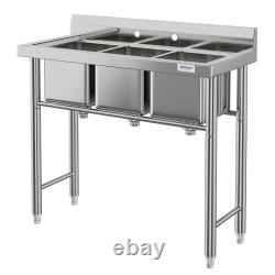 Stainless Steel Commercial Kitchen Utility Sink with 3 Compartment Backsplash