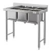 Stainless Steel Commercial Kitchen Utility Sink With 3 Compartment Backsplash
