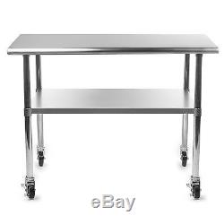 Stainless Steel Commercial Kitchen Work Food Prep Table with 4 Casters 24 x 48