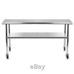 Stainless Steel Commercial Kitchen Work Food Prep Table with 4 Casters 24 x 72