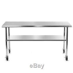 Stainless Steel Commercial Kitchen Work Food Prep Table with 4 Casters 30 x 72