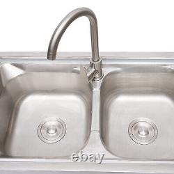 Stainless Steel Commercial Sink Kitchen Utility Sink 2 Compartments + Prep Table