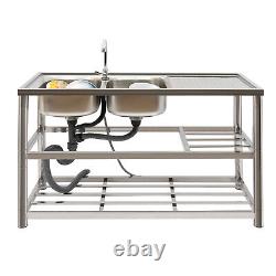 Stainless Steel Commercial Sink Utility Sink 2 Compartment Kitchen withPrep Table