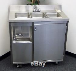Stainless Steel Concession 4 Compartment Sink Cart