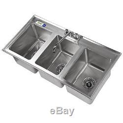 Stainless Steel Drop In Sink 3 Commercial Three Compartment 10 x 14 x 10 NSF