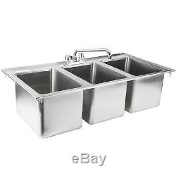 Stainless Steel Drop In Sink 3 Commercial Three Compartment 10 x 14 x 10 NSF