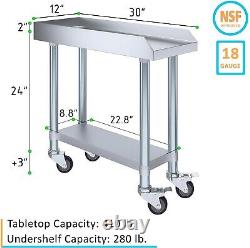 Stainless Steel Equipment Stand Prep Table with Undershelf + Casters 30 x 12