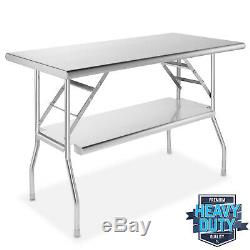 Stainless Steel Folding Commercial Prep Table with Undershelf 48 x 24 in
