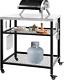 Stainless Steel Grill Cart Pizza Oven Stand Trolley Table With Wheels Three-shel