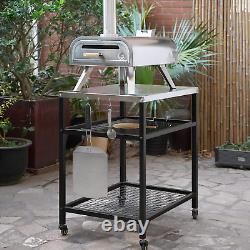 Stainless Steel Grill Cart Pizza Oven Stand Trolley Table with Wheels Three-Shel