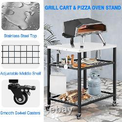 Stainless Steel Grill Cart Pizza Oven Stand Trolley Table with Wheels Three-Shel