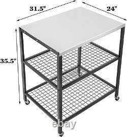 Stainless Steel Grill Cart Pizza Oven Stand Trolley Table with Wheels Three-Shel