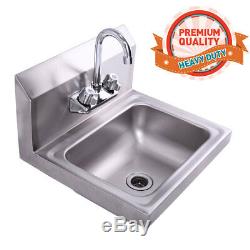 Stainless Steel Hand Wash Sink Washing Wall Mount Commercial Kitchen Heavy Duty