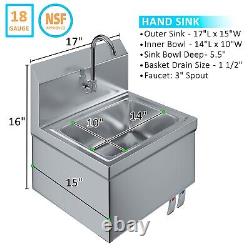 Stainless Steel Hands Free Wall Mounted Hand Sink 17 in x 15 in with double knee