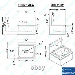 Stainless Steel Hands Free Wall Mounted Hand Sink 17 in x 15 in with double knee