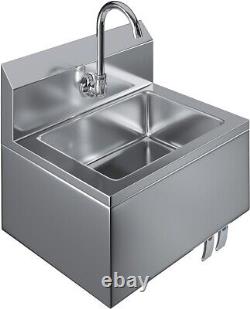 Stainless Steel Hands-Free Wall-Mounted Hand Sink with Faucet and Knee Valve Ped