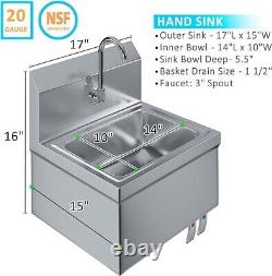 Stainless Steel Hands-Free Wall-Mounted Hand Sink with Faucet and Knee Valve Ped