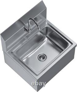 Stainless Steel Hands-Free Wall-Mounted Hand Sink with Faucet and Knee Valve Ped