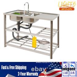 Stainless Steel Kitchen Sink Commercial Utility & Prep Table Sink 2 Compartment