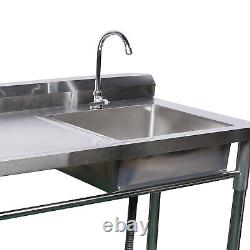 Stainless Steel Kitchen Stand Sink Square Catering Prep Table Commercial 47inch