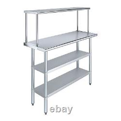 Stainless Steel Table with Two Under Shelves and Single Overshelf Metal Table