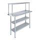 Stainless Steel Table With Two Under Shelves And Single Overshelf Metal Table