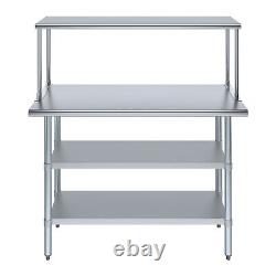 Stainless Steel Table with Two Under Shelves and Single Overshelf Metal Table