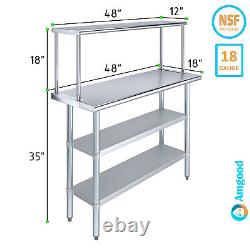 Stainless Steel Table with Two Under Shelves and Single Overshelf Metal Table