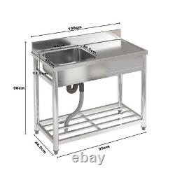 Stainless Steel Utility Sink Single Bowl Commercial Kitchen Sink with Workbench